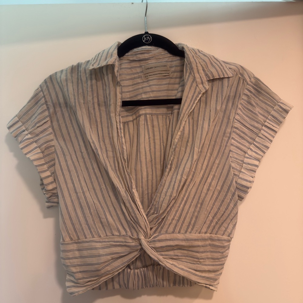Urban Outfitters Beige Striped Blouse Cropped